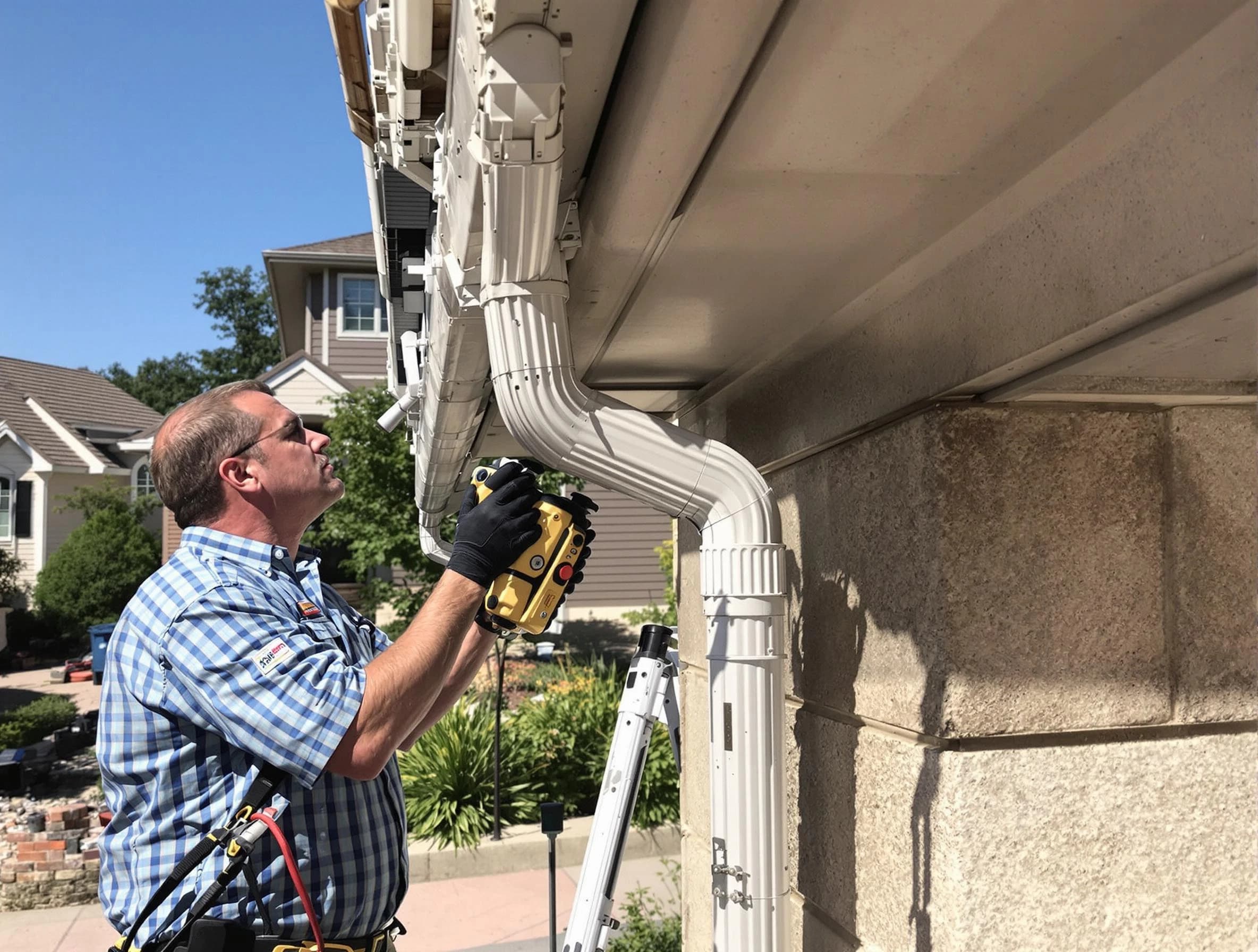 Close-up of a restored downspout system by Willowick Roofing Company in Willowick, OH