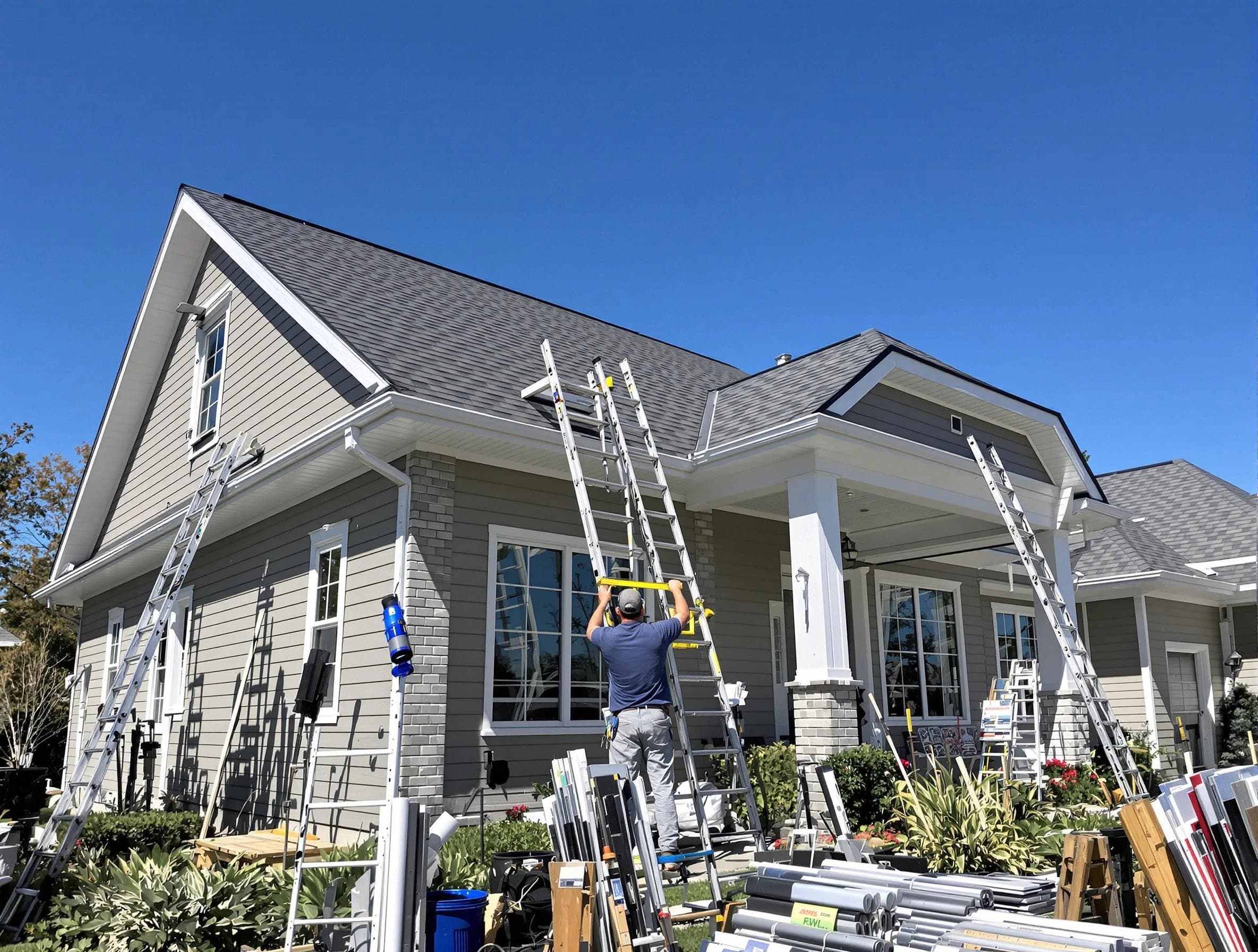 Willowick Roofing Company fitting rain gutters at a home in Willowick, OH
