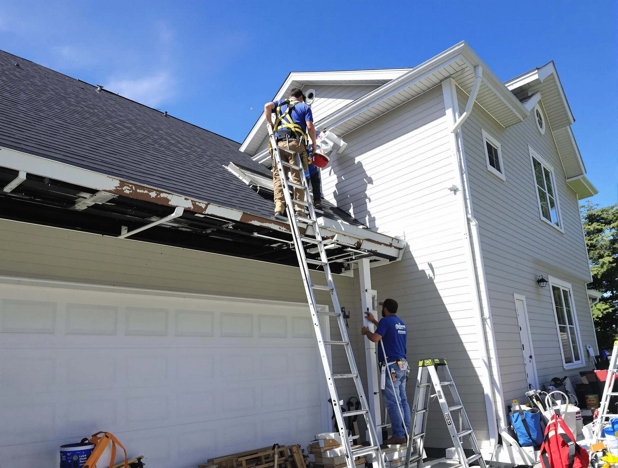Newly replaced gutters by Willowick Roofing Company in Willowick, OH