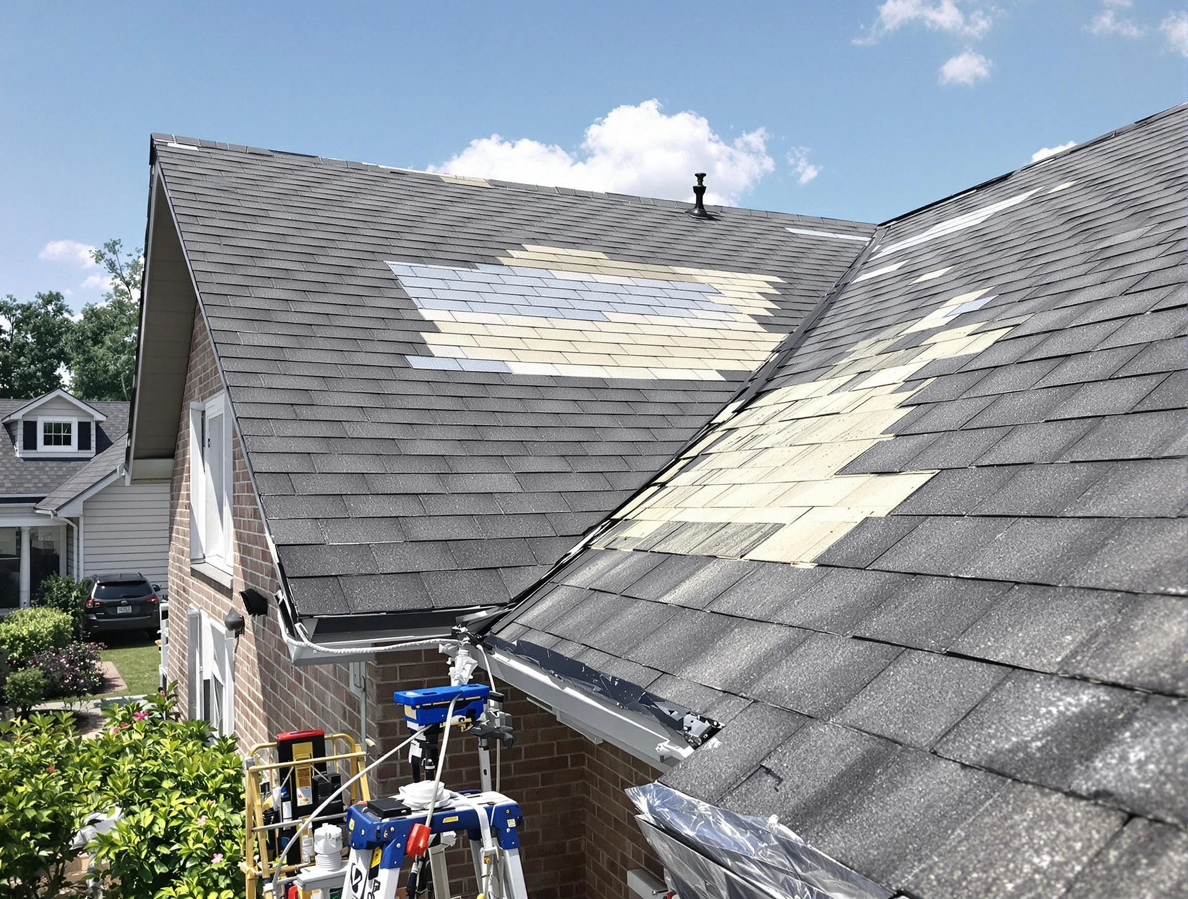 Close-up of roof repairs by Willowick Roofing Company in Willowick, OH